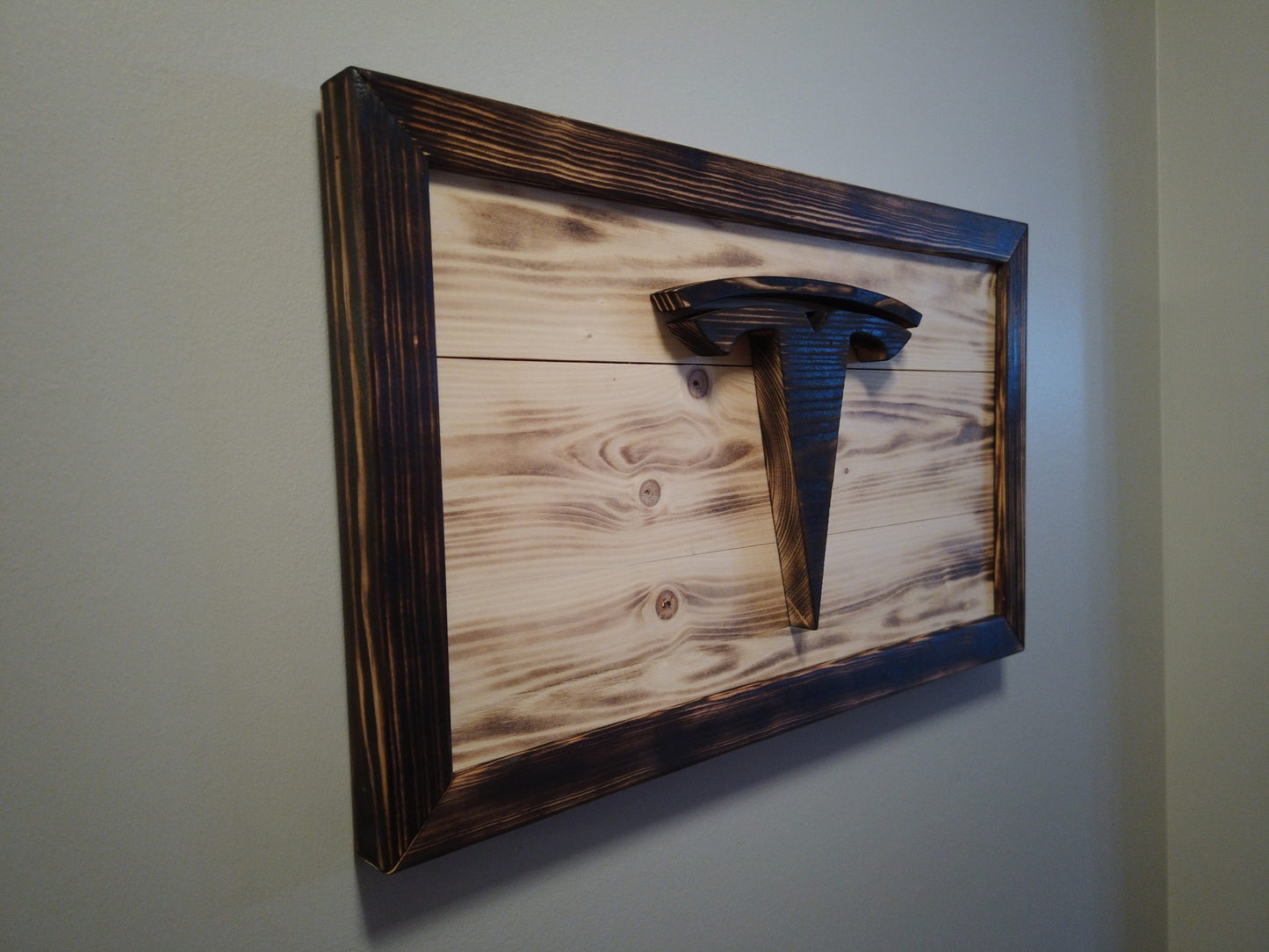Tesla Logo Wooden Sign - Handcrafted