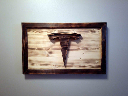 Tesla Logo Wooden Sign - Handcrafted